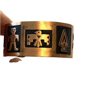 Vtg Solid Copper Cuff Bracelet Tribal Design Thunderbird Southwestern Arrowhead